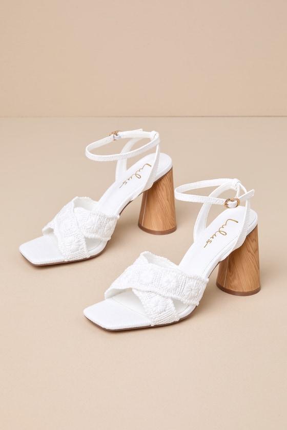 Chaya White Woven Ankle Strap High Heel Sandals Product Image