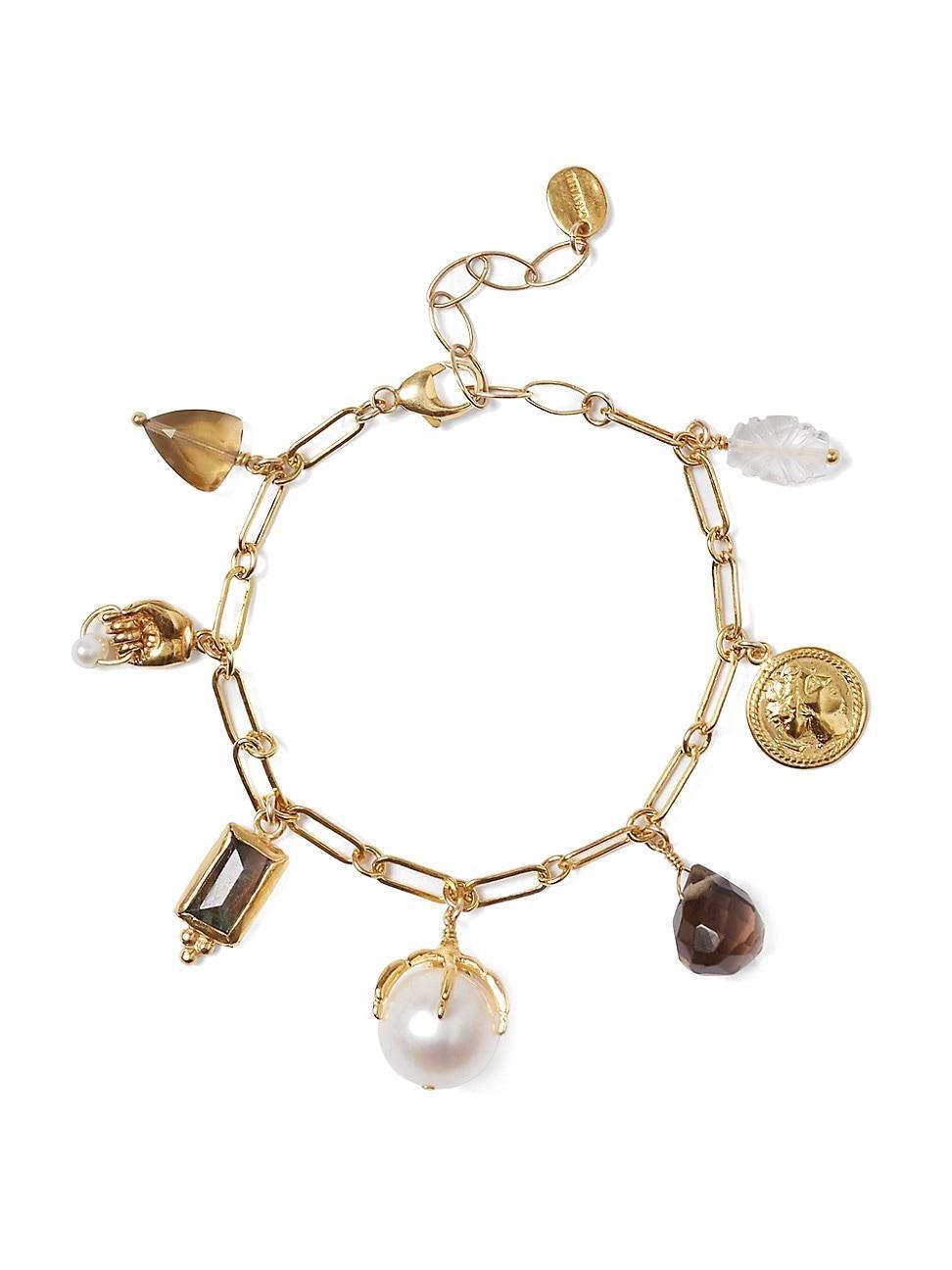 Womens 18K-Gold-Plated & Multi-Gemstone Charm Bracelet Product Image