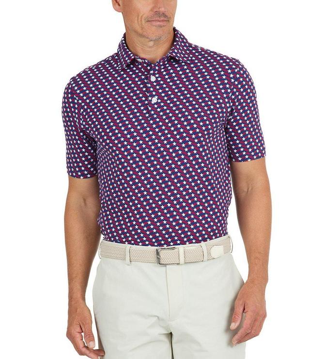 IBKUL Modern Fit Short Sleeve Waving Stars & Stripes Print Polo Shirt Product Image