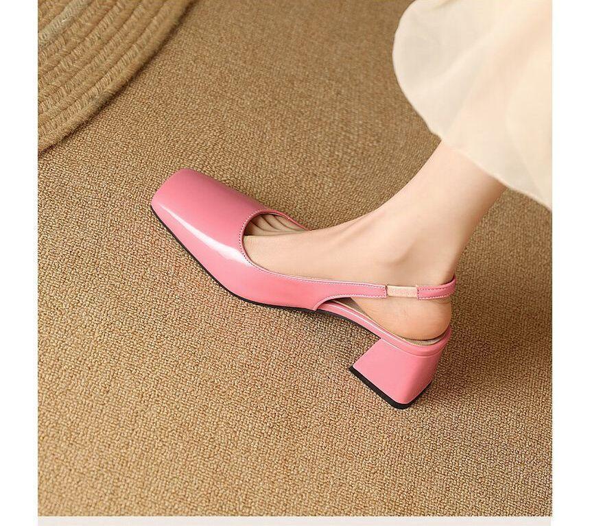 Square Toe Slingback Patent Block Heel Mules Product Image