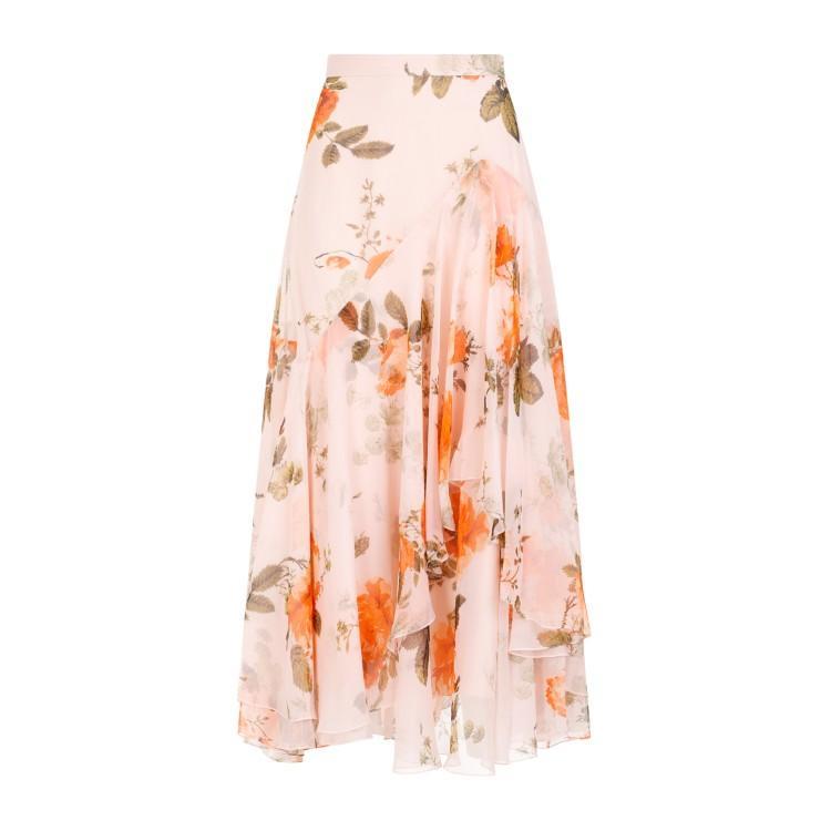 Midi Skirt With Tiered Frilled Hem In Pink Product Image