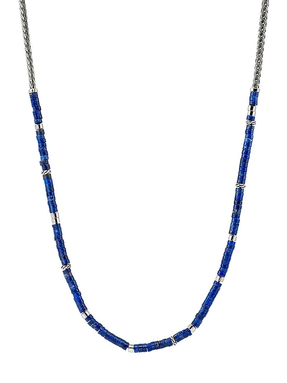 Mens Heishi Lapis Lazuli & Sterling Silver Beaded Necklace Product Image