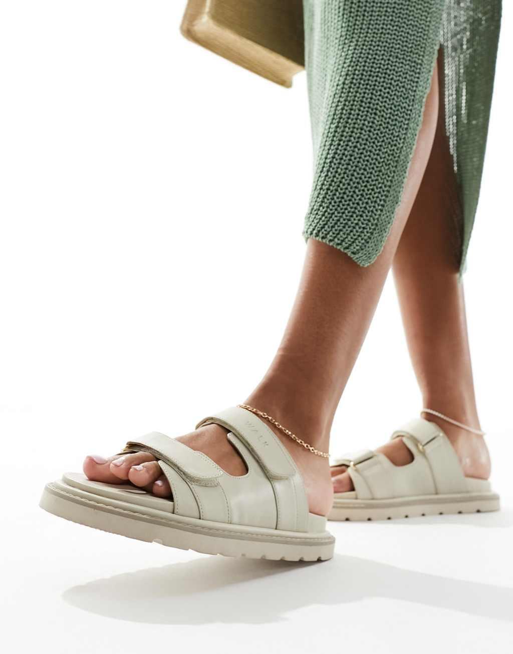 Walk London Budapest Double Strap Sandals In Off White Leather Product Image