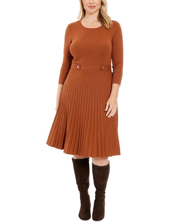 London Times Womens 3/4-Sleeve Pleated Fit & Flare Dress Product Image