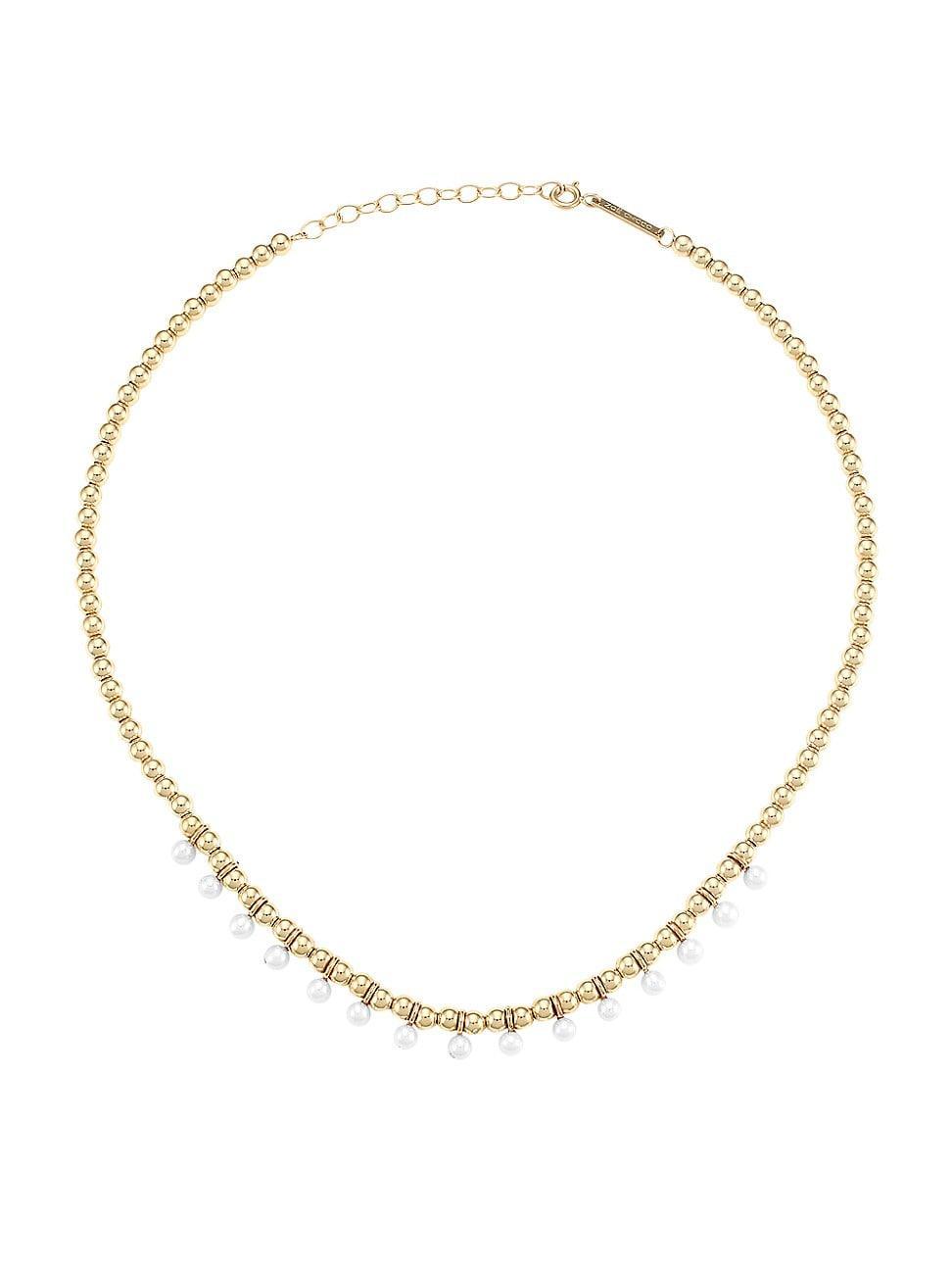 Womens 14K Yellow Gold & 3MM Pearl Beaded Collar Necklace Product Image