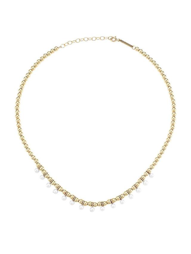 Womens 14K Yellow Gold & 3MM Pearl Beaded Collar Necklace Product Image