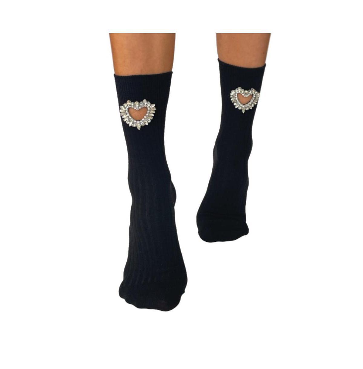 Stems Womens Crystal Heart Crew Socks Product Image