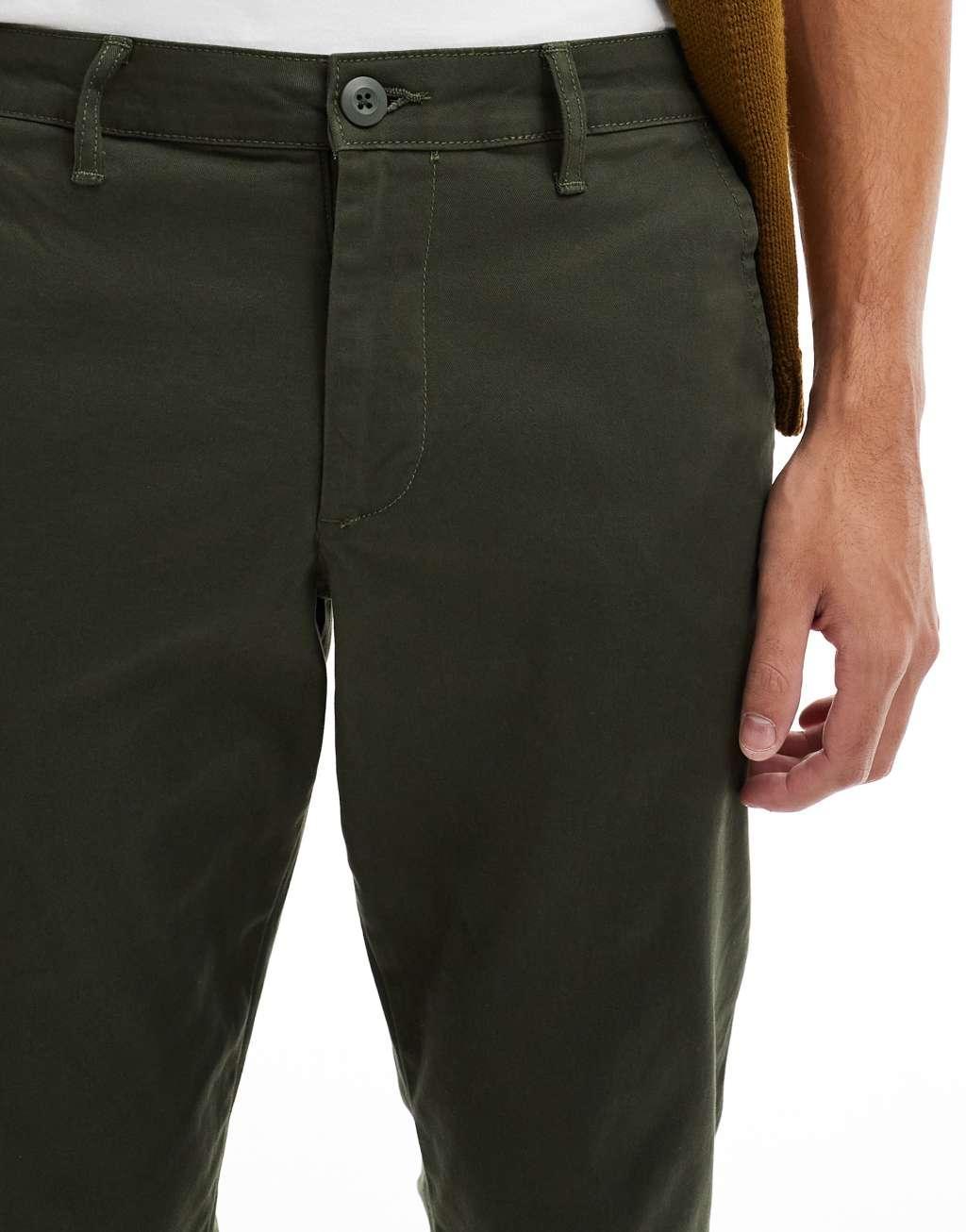 ASOS DESIGN slim chinos in dark khaki Product Image