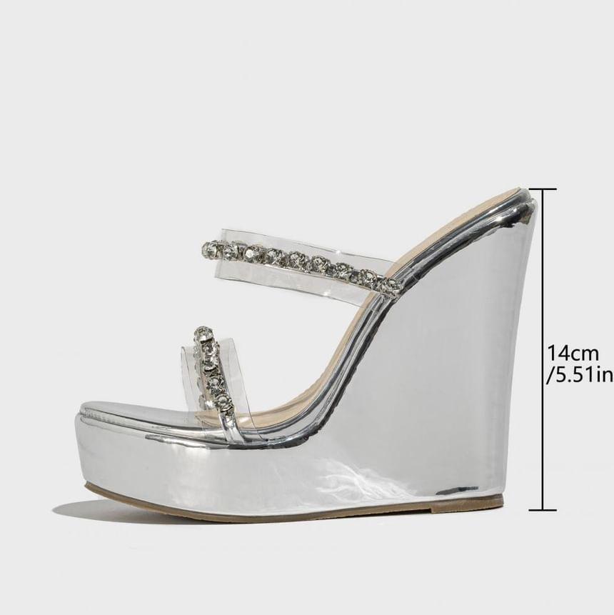 Wedge Heel PVC Strap Rhinestone Accent Sandals Product Image