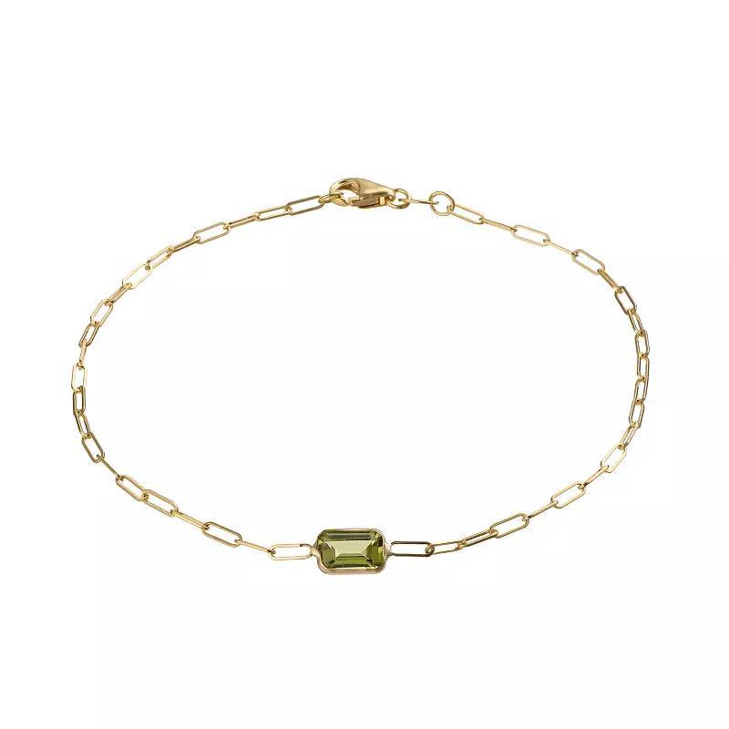 14k Gold Periodot Paperclip Bracelet, Womens Green Product Image