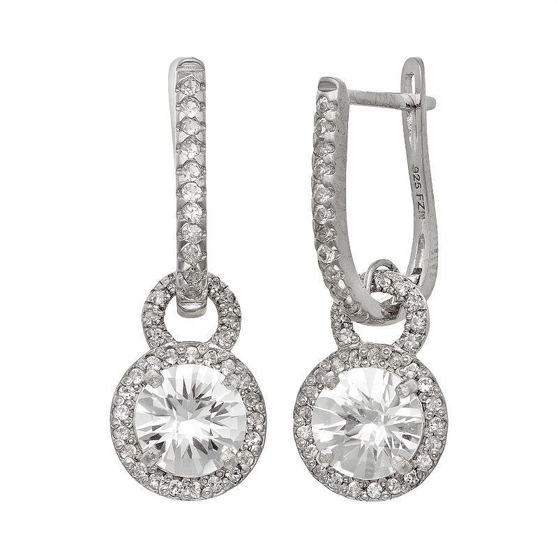 Sterling Silver Lab-Created White Sapphire Halo Drop Earrings, Womens Product Image