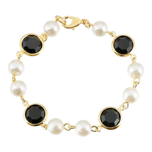 1928 Gold Tone Simulated Pearl & Crystal Chain Bracelet, Womens, Black Product Image