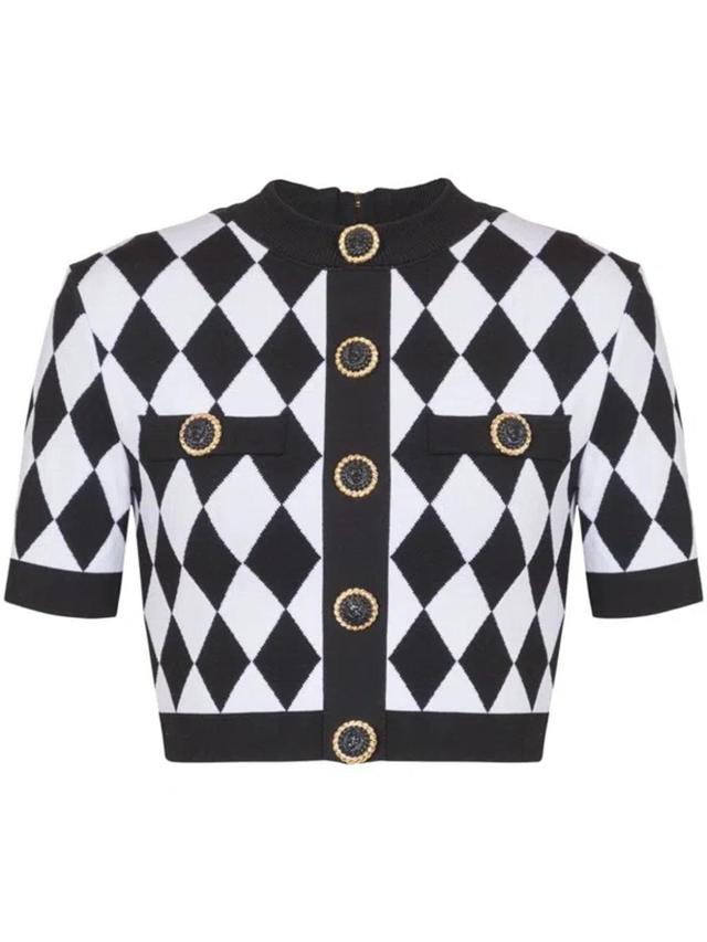 BALMAIN Buttoned Diamond Crop Top In Black Product Image