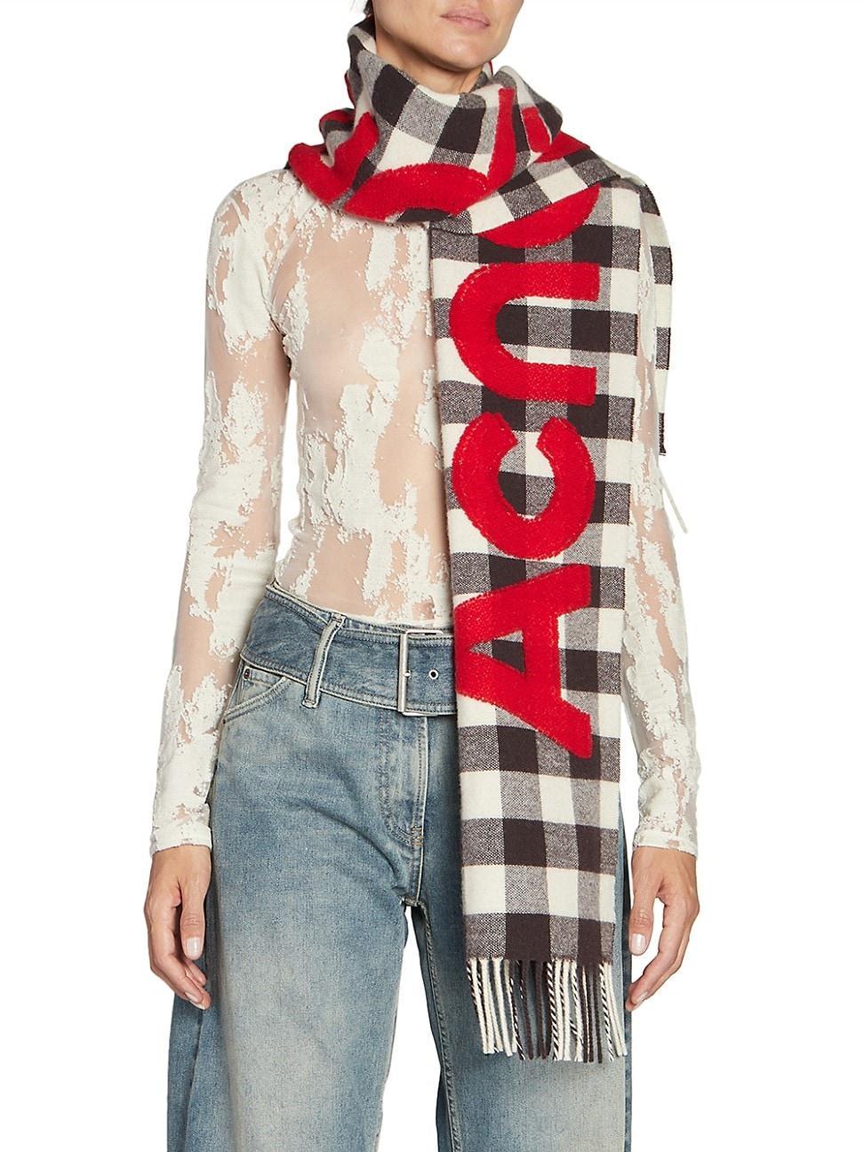 Womens Veda Check Wool Logo Scarf Product Image