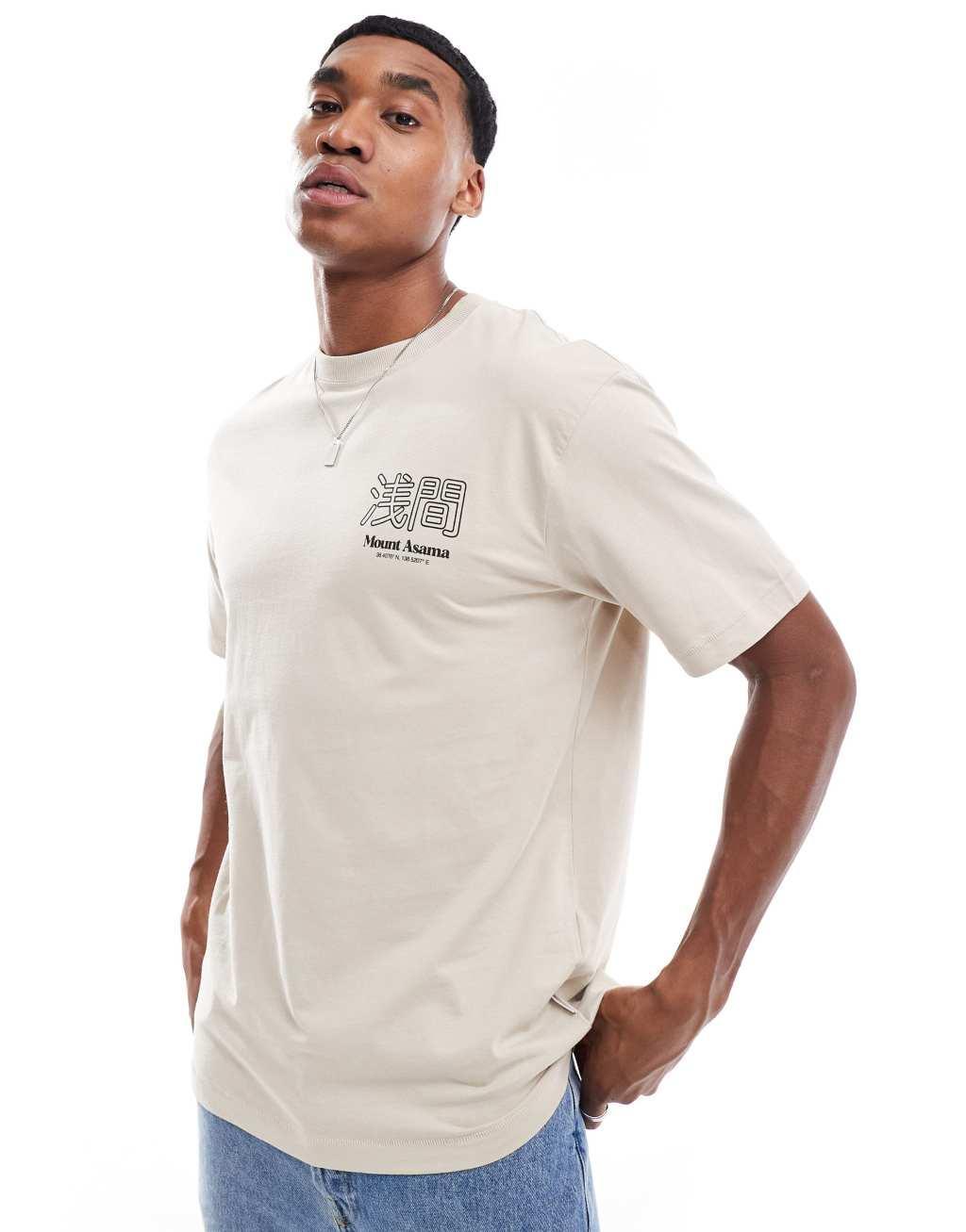 ONLY & SONS oversized T-shirt with mountain back print in stone Product Image