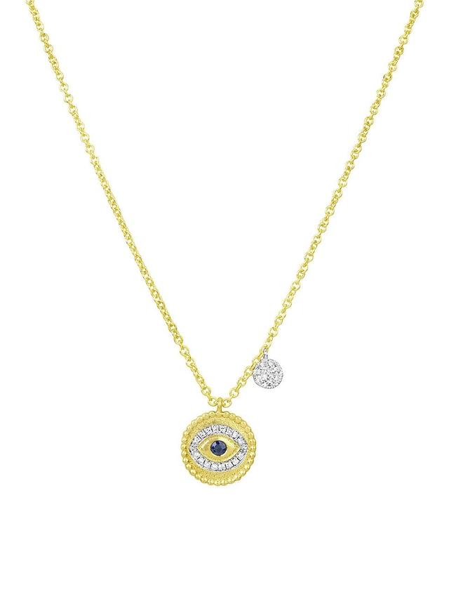 Womens 14K Yellow Gold, Diamond & Sapphire Eye Necklace Product Image