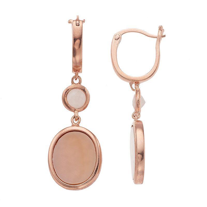 14k Rose Gold Over Silver Rose Quartz & Mother-of-Pearl Drop Earrings, Womens, Pink Product Image