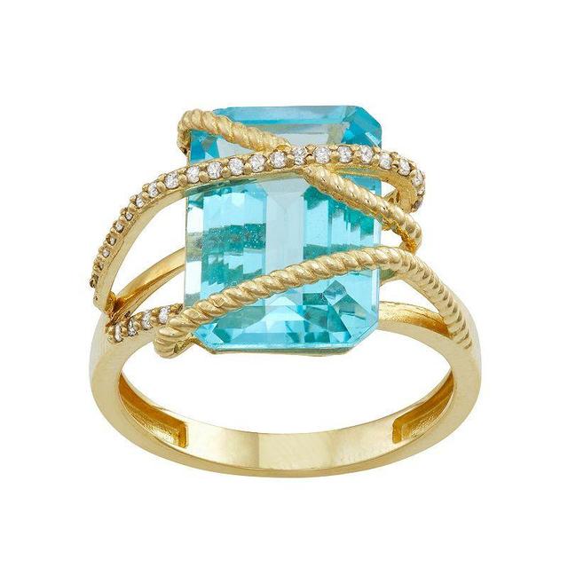 Tiara 10k Gold 1/6 Carat T.W. Diamond & Blue Topaz Ring, Womens Product Image