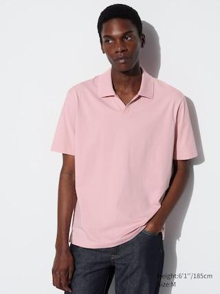 Mens Airism Cotton Jersey Skipper Polo Shirt with Quick-Drying Pink Large UNIQLO US Product Image