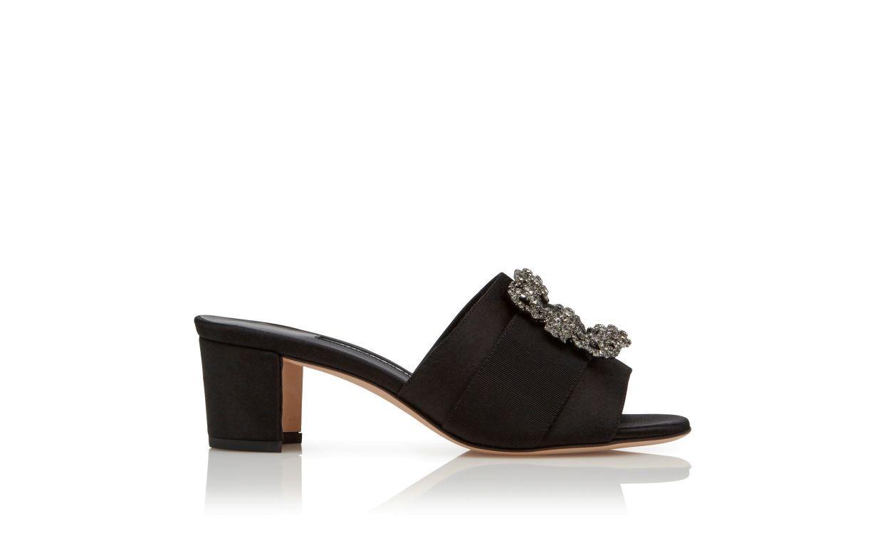 MARTANEW Black Satin Jewel Buckle Mules Product Image