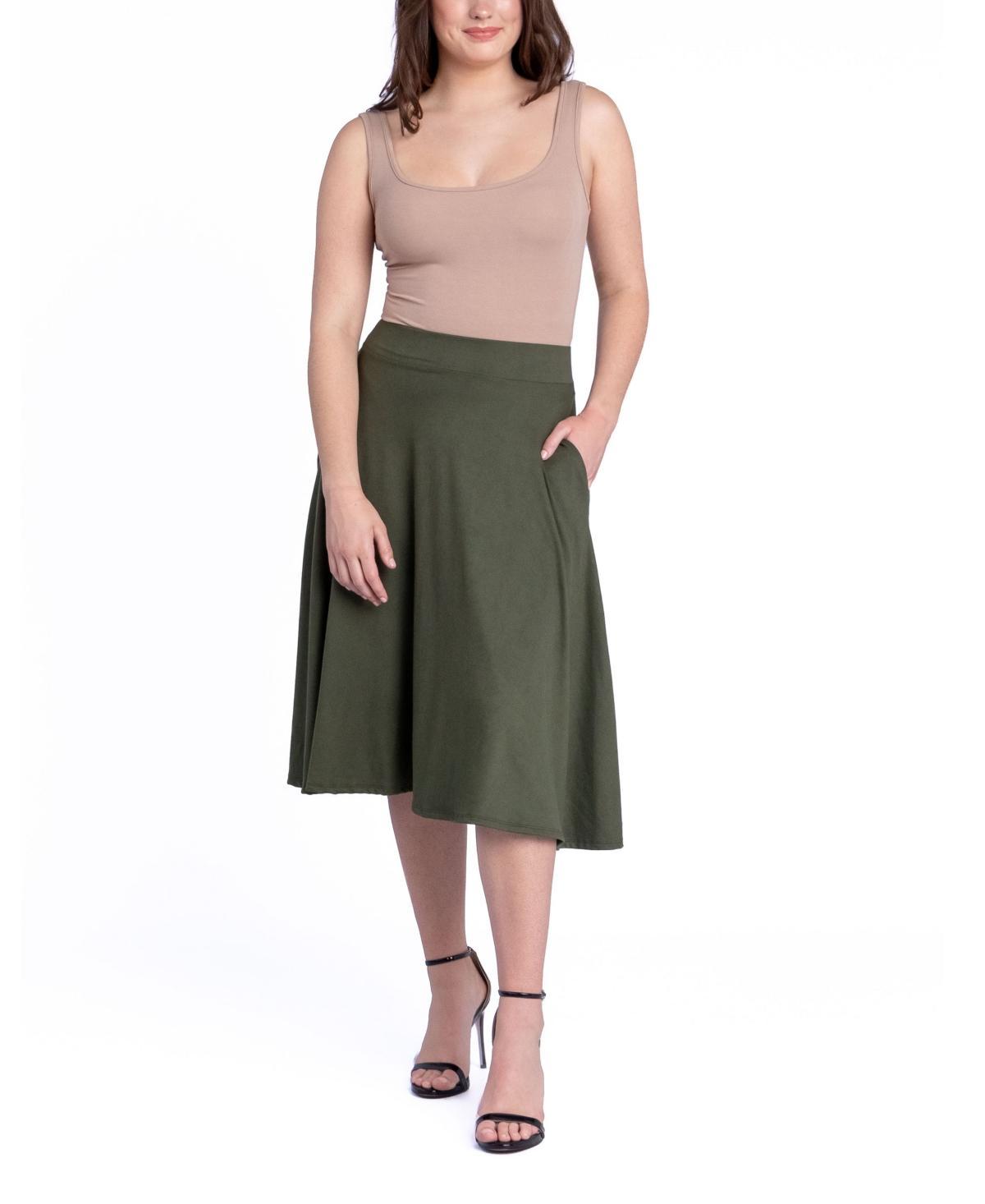 24Seven Comfort Apparel Womens Elastic Waistband Pocket Midi Skirt Product Image