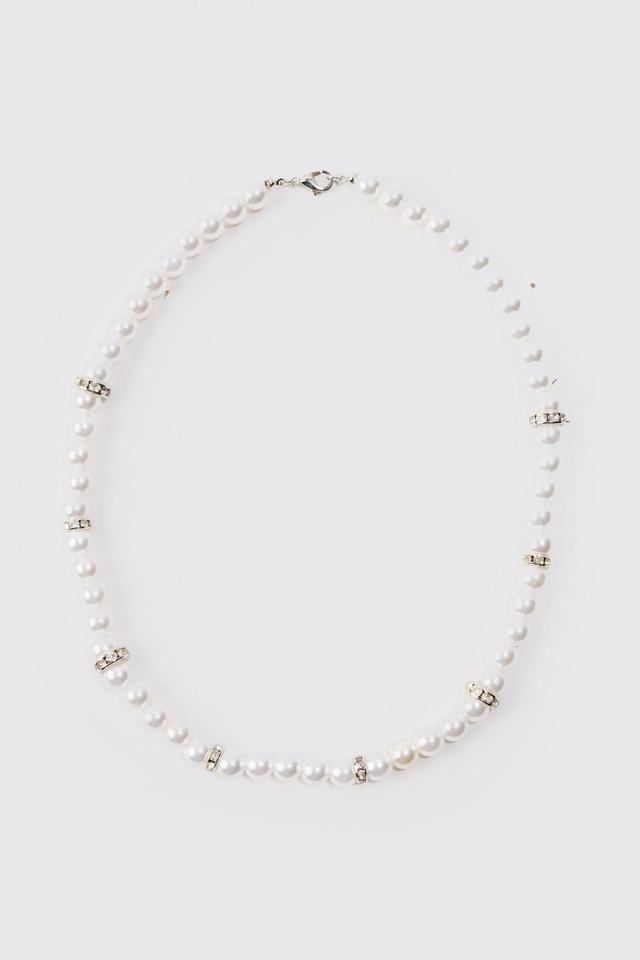 Iced Pearl Necklace In Silver | boohooMAN USA Product Image