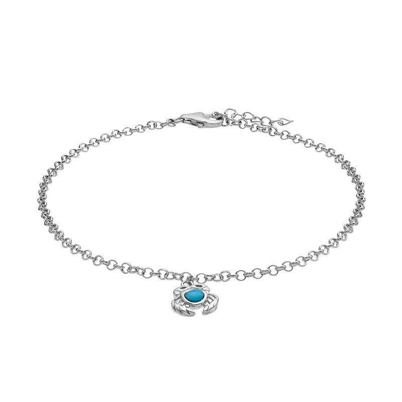 Sterling Silver Larimar Crab Anklet, Womens Product Image