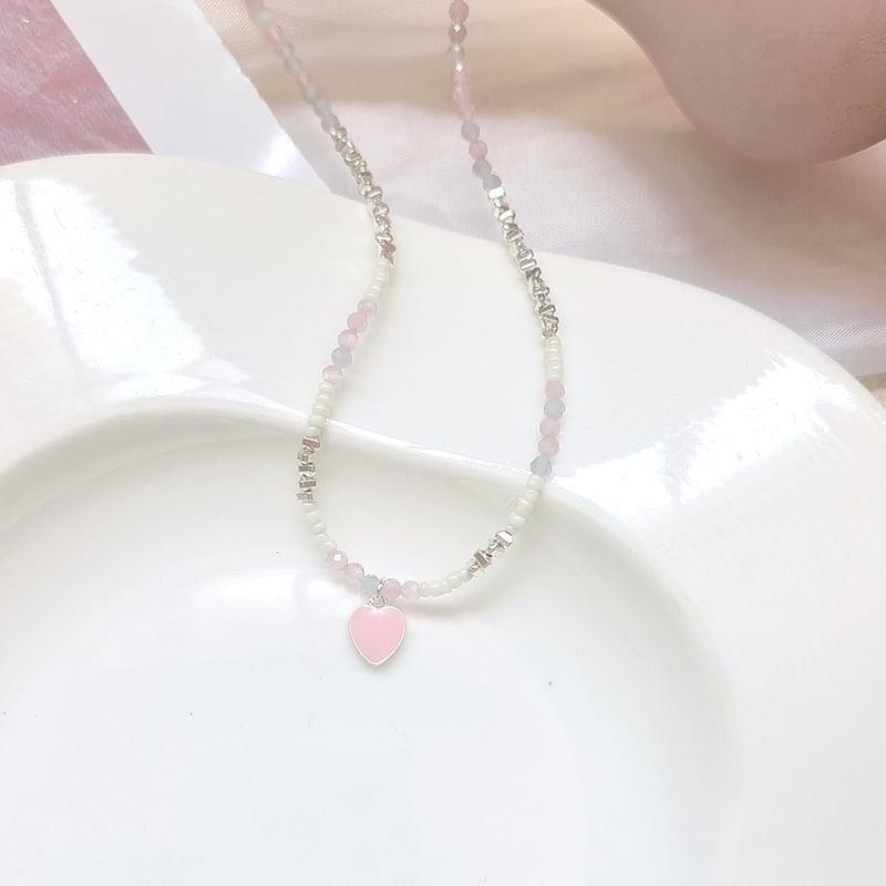 Heart Glaze Pendant Faux Gemstone Alloy Choker Product Image