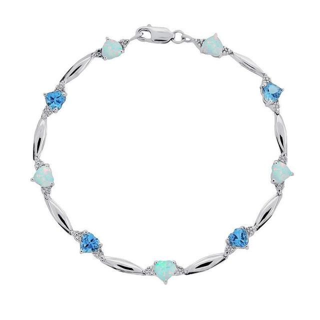 Gemminded Sterling Silver Blue Topaz, Lab-Created Opal and Diamond Accent Heart Bracelet, Womens Product Image