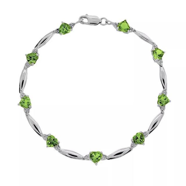 Gemminded Sterling Silver Lab-Created Emerald and Diamond Accent Heart Bracelet, Womens Green Product Image