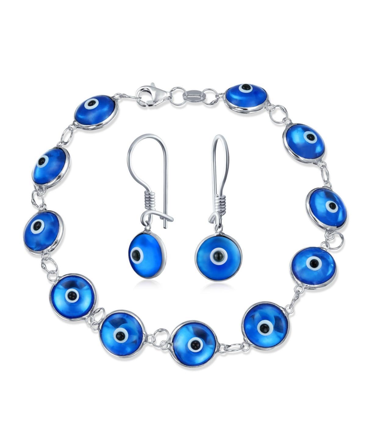 Jewelry Set Good Luck Amulet Turkish Translucent Glass Bead Evil Eye Bracelet Earrings For Women Teen .925 Sterling Silver Blue 7.5 Inch Product Image