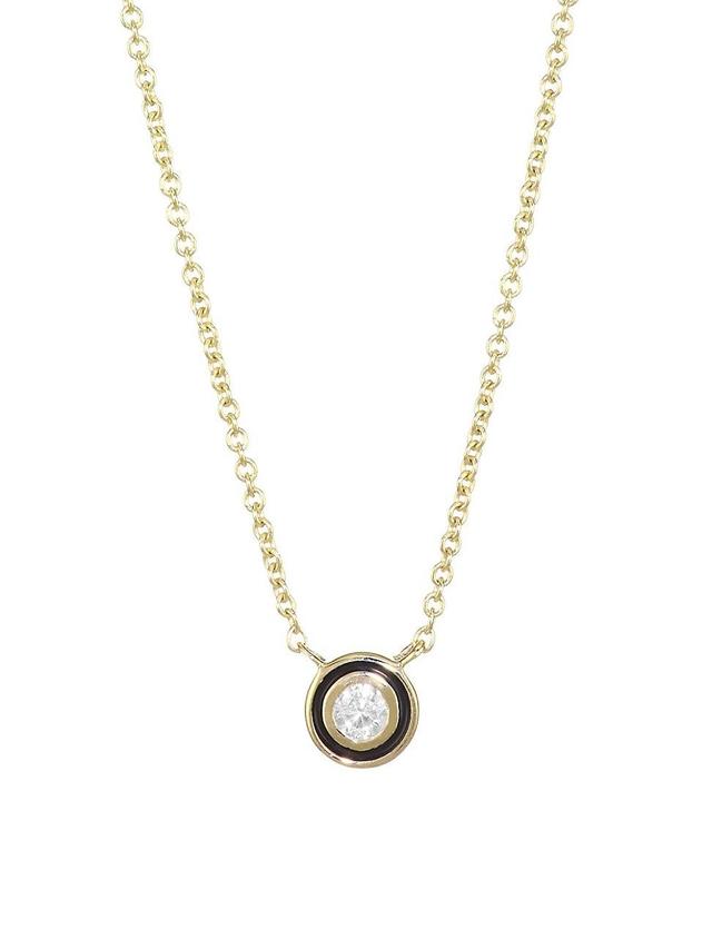 Diamond, Enamel & 14K Yellow Gold Single Stone Pendant Necklace Product Image