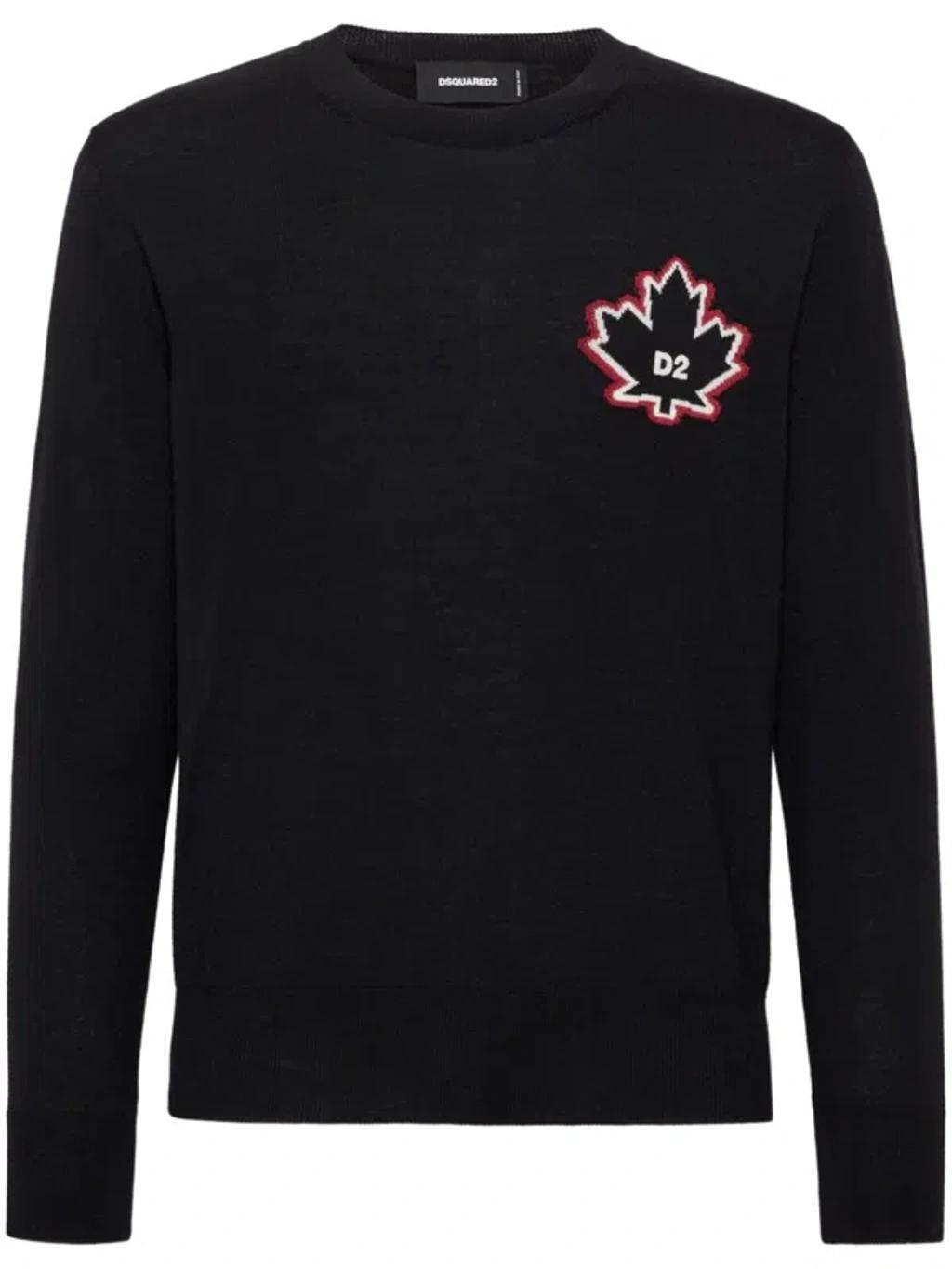 DSQUARED2 D2 Leaf-intarsia Jumper In Black Product Image