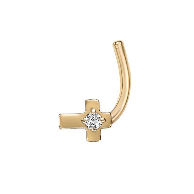 Lila Moon 14k Gold Cross Curve Nose Stud, Womens, Yellow Product Image