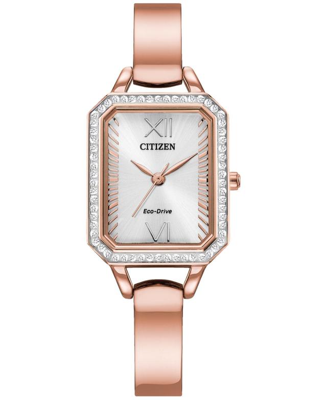 Citizen Eco-Drive Womens Silhouette Stainless Crystal Accented Rectangular Bangle Watch - EM0980-50A Silver Product Image