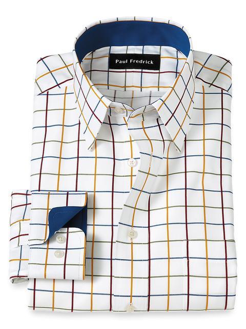 Non-Iron Cotton Check Dress Shirt With Contrast Trim - White Multi Product Image