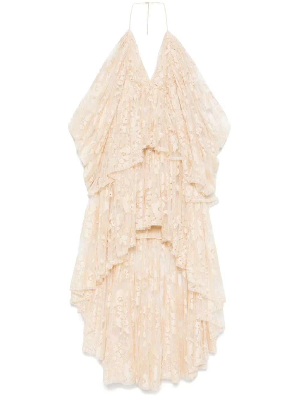 ZIMMERMANN Womens Cream Lace-embroidery Balloon-sleeves Cotton-blend Mini Dress Product Image