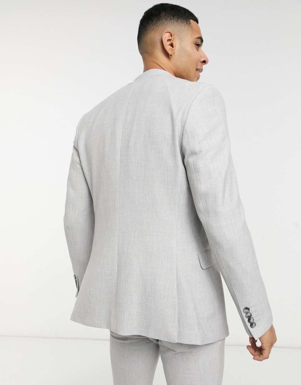 ASOS DESIGN wedding super skinny suit jacket in ice gray micro texture Product Image