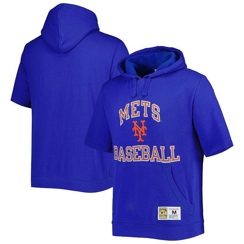 Mens Mitchell & Ness Royal New York Mets Cooperstown Collection Washed Fleece Pullover Short Sleeve Hoodie Product Image