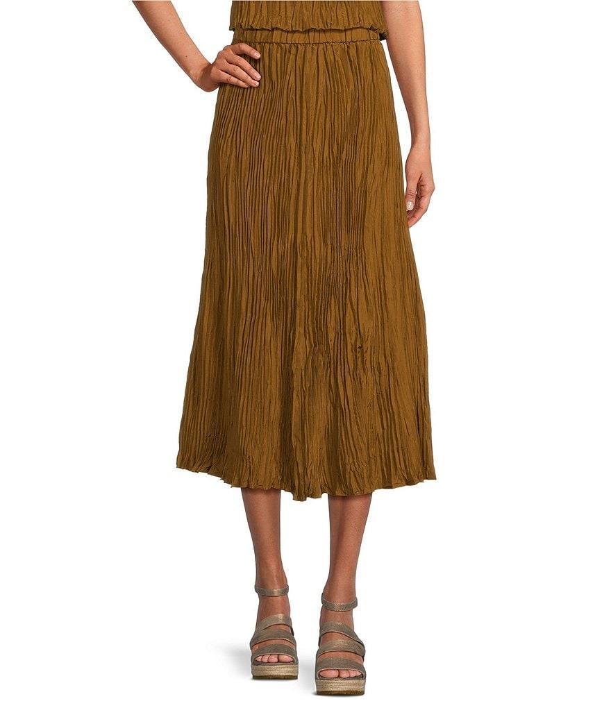 Eileen Fisher Crinkle Silk Pleated Midi Coordinating A-Line Skirt Product Image