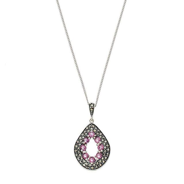 Tori HillSterling Silver Cubic Zirconia & Marcasite Teardrop Pendant Necklace, Womens Multicolor Product Image