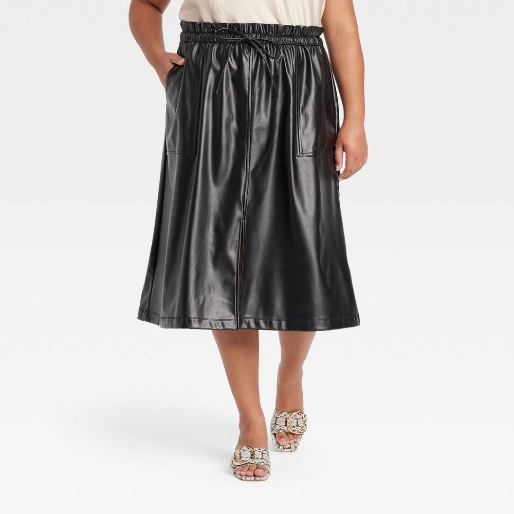 Womens Faux Leather Midi A-Line Skirt - Ava & Viv Black 3X Product Image