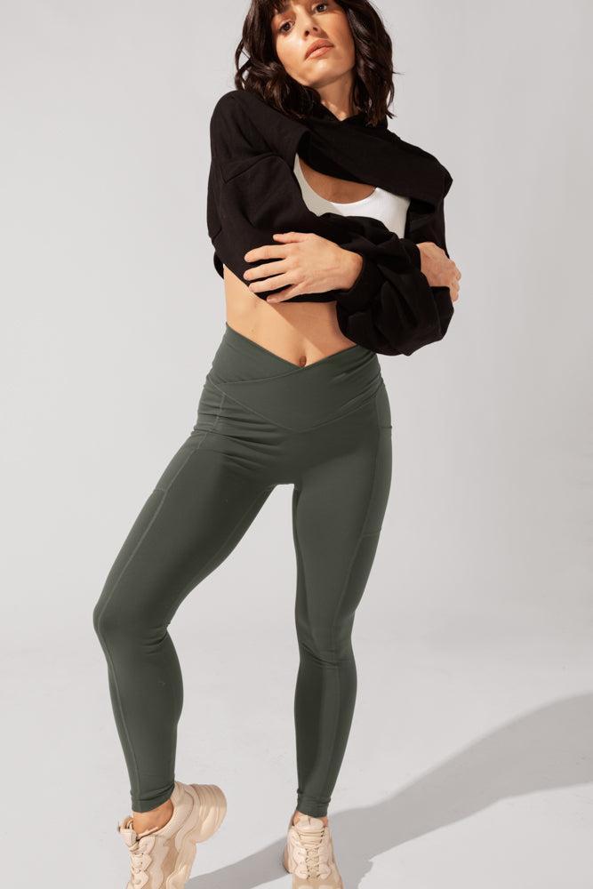 Crisscross Hourglass® Leggings with Pockets - Dark Sage Product Image