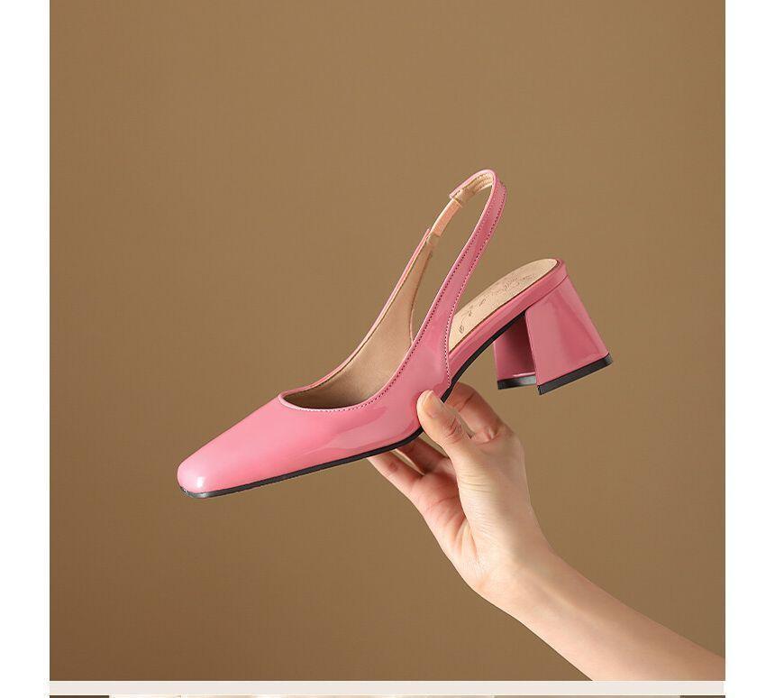 Square Toe Slingback Patent Block Heel Mules Product Image