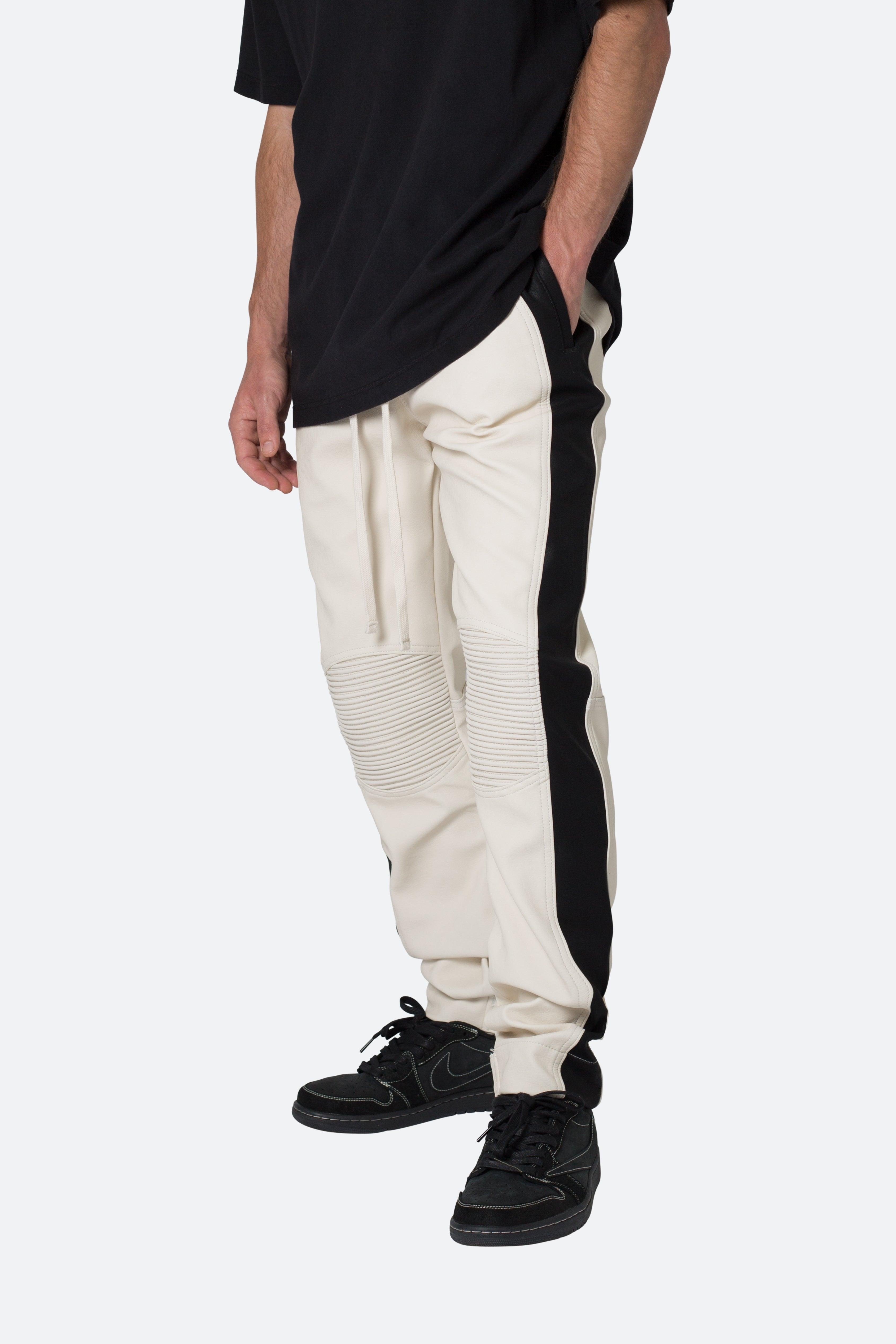 Leather Moto Pants - White/Black Product Image