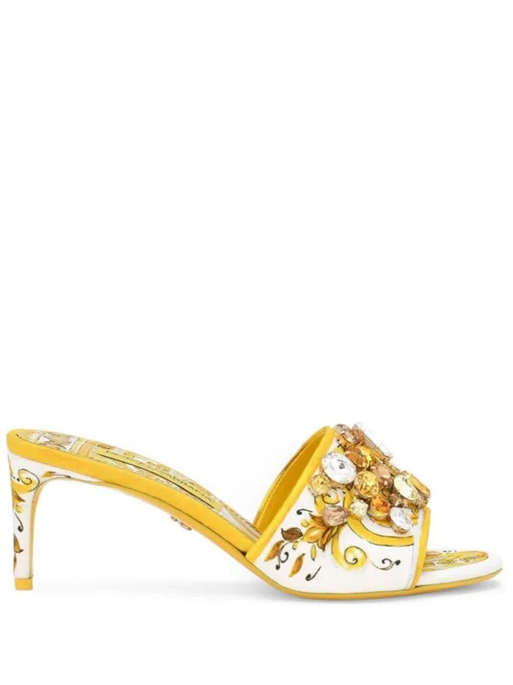 DOLCE & GABBANA Keira Printed Crystal Mule Sandals In Giallo Product Image