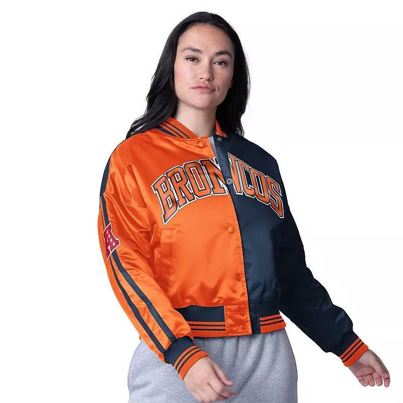 Womens Starter /Navy Denver Broncos Zone Blitz Cropped Full-Snap Satin Jacket Product Image