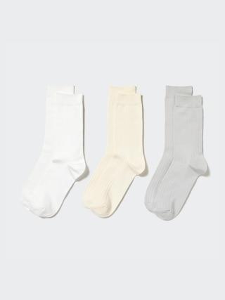 Womens Wide Ribbed Socks (3 Pairs) with Deodorizing Off White US W 7.5-10 UNIQLO US Product Image