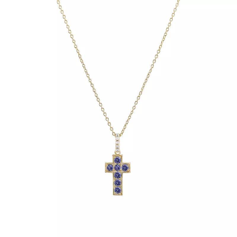 Gemistry Sterling Silver Gemstone Cross Pendant Necklace, Womens Tanzanite Product Image