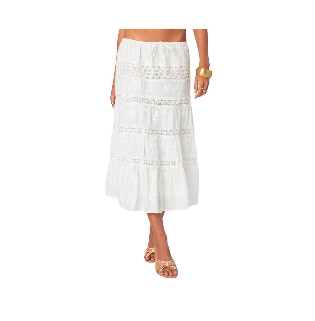 Women's Tiered Cotton Lace Midi Skirt Product Image